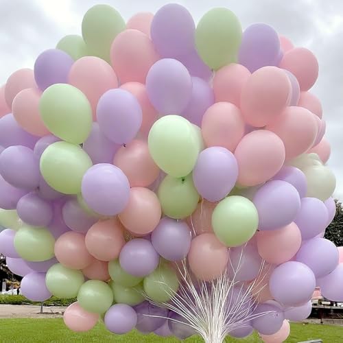 Image of Regular Balloon Combo For Decoration with Glue Dots & Balloon Arch Strip - Party Decor Set For Easy Party Setup (GREEN PINK PURPLE, 50)