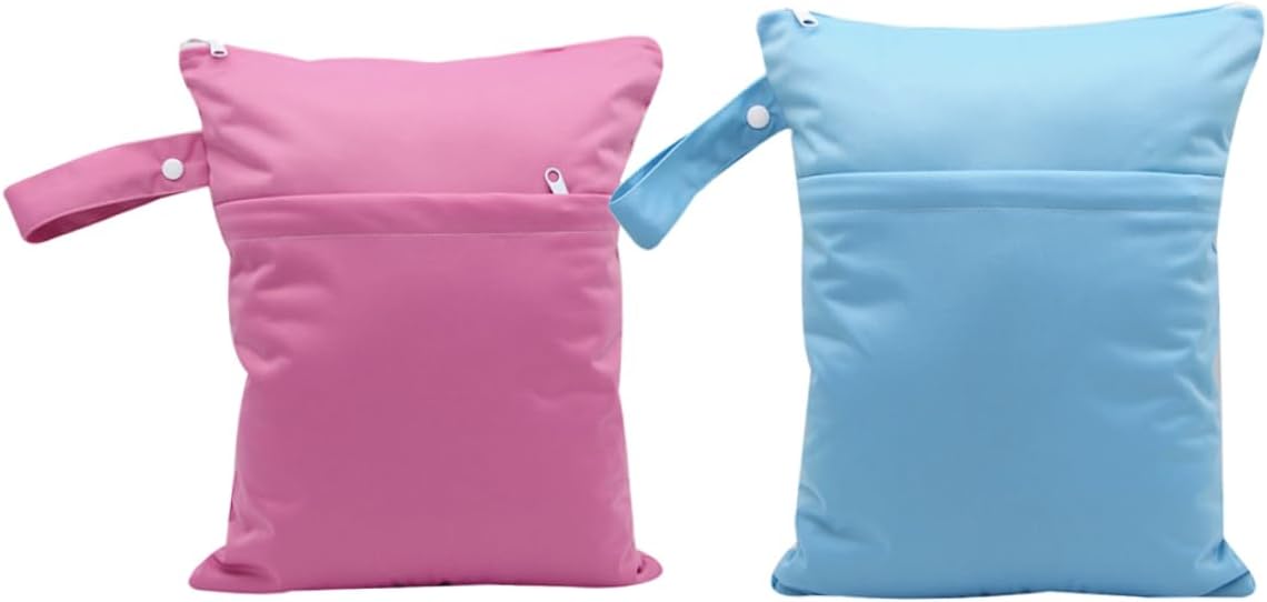 BESPORTBLE 2Pcs Waterproof Baby Diaper Storage Pouches Double Zipper Travel Wet Bags with Dry Wet Separation Sturdy Cloth Containers for Baby Essentials