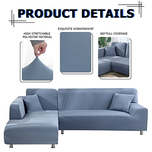 Lydevo Sofabezug Ecksofa L Form Sofa Überwürfe Stretch Sofabezug L Form Rechts oder Links mit Zwei Kissenbezügen Waschbar Universal-Couchbezug L Form Sofa Cover L Shape(2 Sitzer+2 Sitzer,Blau Grau)