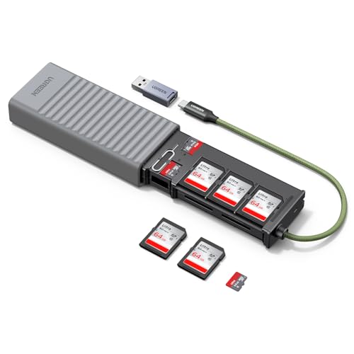 UGREEN USB C SD Kartenleser Kartenlesegerät mit USB C & USB A Stecker zu 2*SD + TF, SD Card Reader mit Speicherbox (6*SD+4*TF+SIM*1), Kompatibel mit iPhone 17 Serie/iPad/Laptop und mehr