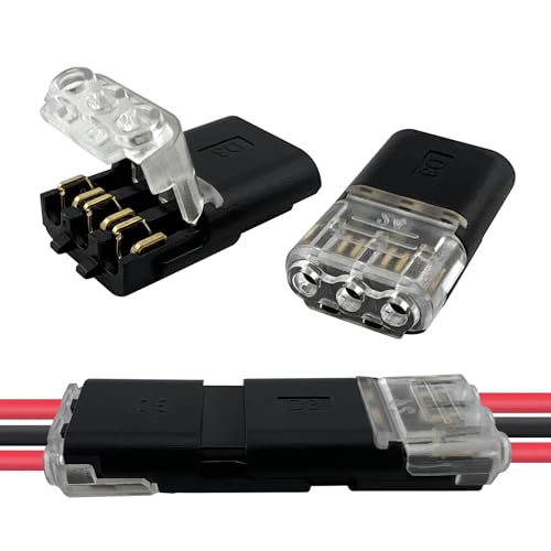 MateIJS 30PCS 3-Pin Wire Plug-in Connector with Locking Buckle No-Stripping Quick Splice Clips for 22-18 AWG LED Strip Light & Electrical Cable Tool-Free Fast Secure Connection