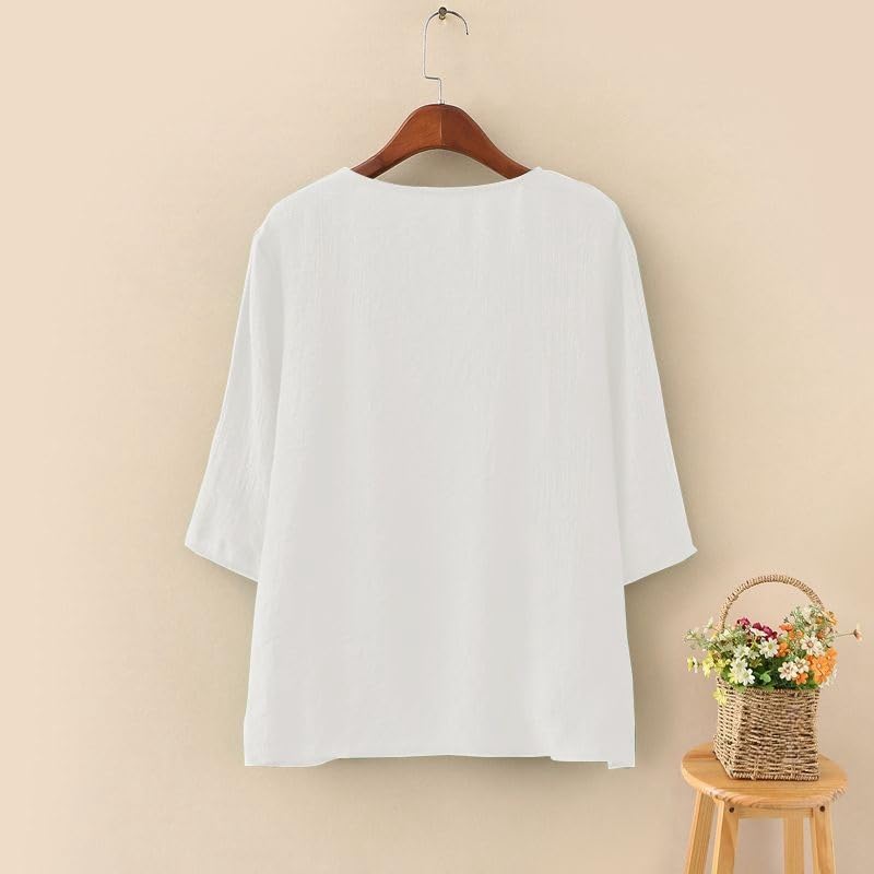 Cardigan da Donna in Lino E Cotone Leggero Bolero Giacca A Cascata Mezza Manica Estiva Copricostume Casual Aperto sul Davanti Kimono Camicetta Coprispalle