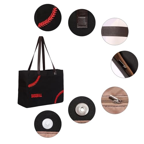 Bolsa Tote XL para mamá de béisbol de lona negra miniatura 4