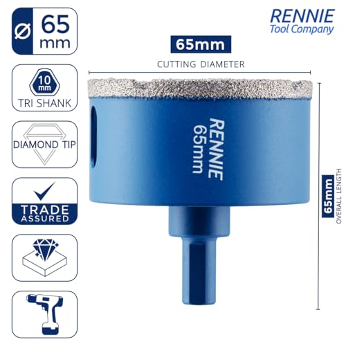 65mm Diamond Hole Saw Drill Bit With Tri Shank For Porcelain Tiles Ceramic Slate Stone Granite Marble Glass. Diamond Core Holesaw/Hole Cutter 3 65mm Diamond Hole Saw Drill Bit With Tri Shank For Porcelain Tiles Ceramic Slate Stone Granite Marble Glass. Diamond Core Holesaw/Hole Cutter - Image 3