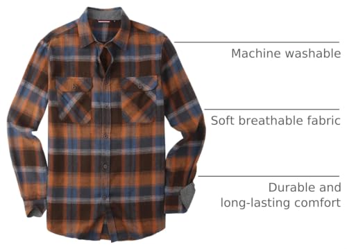 Image of WARHORSEE Flannel Shirt for Men Long Sleeve Button Down Plaid Shirts | Soft Cotton Blend for Multi-season Wear, Lightweight yet Warm, Dual buttoned storage pockets, Machine Washable Easy Care