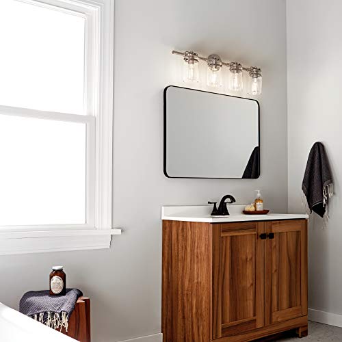 Image of Kichler Brinley 32.25 inch Vanity Light in Brushed Nickel, 4-Light Farmhouse Bathroom Vanity Light with Clear Glass, (32.25 inch W x 10 inch H), 45690NI