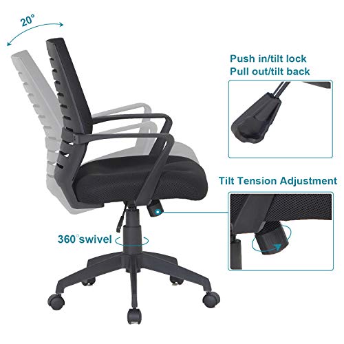 Vecelo Premium Mesh Chair With 3D Surround Padded Seat Cushion For Task/Desk/Home Office Work, Black #TOP4