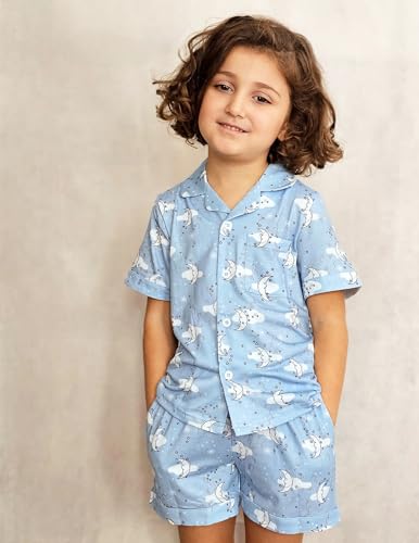 Image of Arshiner Girls Pajamas Sets Short Sleeve Kids Pjs Button Down Sleepwear | Cute Printed Pajamas for Little & Big Girl, Lightweight Comfy Fabric, 2-Piece Outfits, Perfect for Lounge Pajamas Party