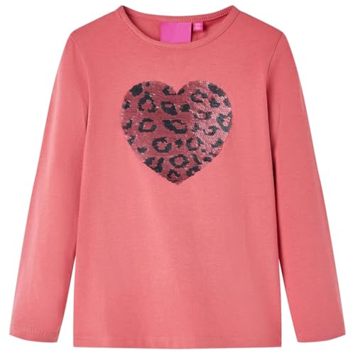 Camiseta Infantil Manga Larga Diseño Corazón de Lentejuelas Jersey Ropa Rosa 104
