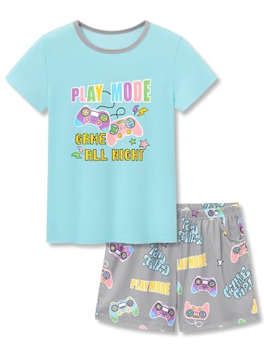 La Mejor Lista de Pijamas de Moda comprados en linea. 42 Topgal Pijamas suaves de verano con dibujos animados para niñas grandes, modo gamer, pijamas de 2 piezas, camiseta y pantalones cortos, talla 10