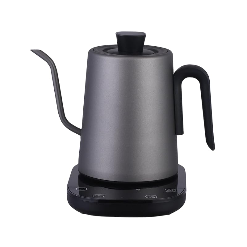 Hervidor de agua de cuello de cisne de 0,8 l de acero inoxidable con regulación | Tetera de café inteligente, Gooseneck, 45-100 °C variable, 3 botones, 800 ml, mantiene el calor, ergonómica