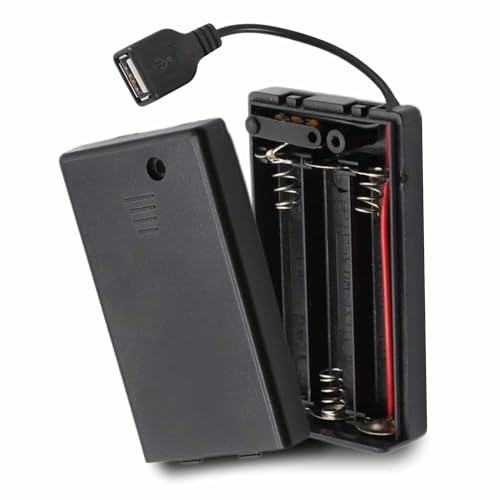 TECHZOCO Portapilas con Interruptor ON/Off, Soporte de Batería AA, Caja de Batería, Porta Pilas, Incluye Cable USB Hembra, Voltaje Total 4.5V (1.5V por Pila), Apto para 3 Pilas LR6 AA (FR6, HR6, LR6)