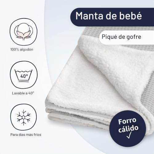 Miniatura 2 de Julius Zöllner Manta De Invierno De Pique Y Tejido De Peluche Acogedor, Tamaño 70 X 100 Cm, Fabricada En Alemania, 100 Algodón, Öko-Tex Standard 100 Gris Claro
