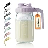 32oz Glass Pitcher with Lid & V-shaped Pour Spout - 1 Quart Breastmilk Pitcher Double Leak Proof, Creamer Container for Sun Tea, Juice, Cold Brew Coffee, Breastmilk Storage Container