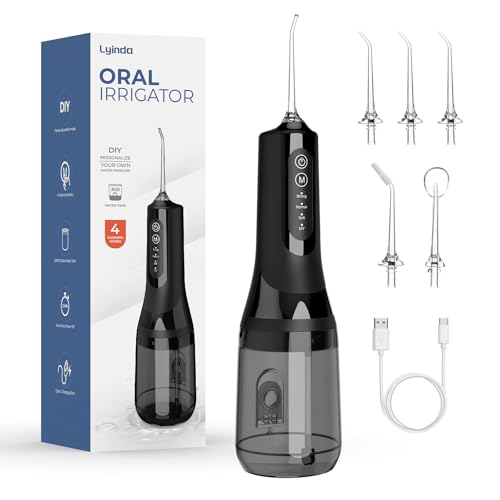 Lyinda Hydropulseur Portable, Irrigateur Oral Portable 300 ML avec 5 Buses et 4 Modes, USB Rechargeable Étanche IPX7, Portable Water Flosser Pour La Maison et...