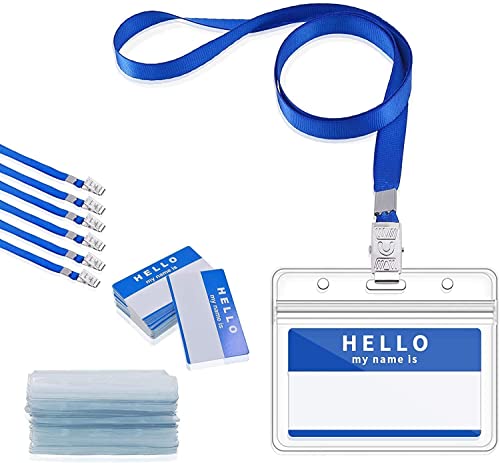 Gimars 30SETS Funda de Tarjeta Identificación PVC Impermeable Horizontal con Clip Transparente Colgante Tarjeta Identificativa con Cinta de Cuello para Conferencias Empleados Estudiantes Feria,azul