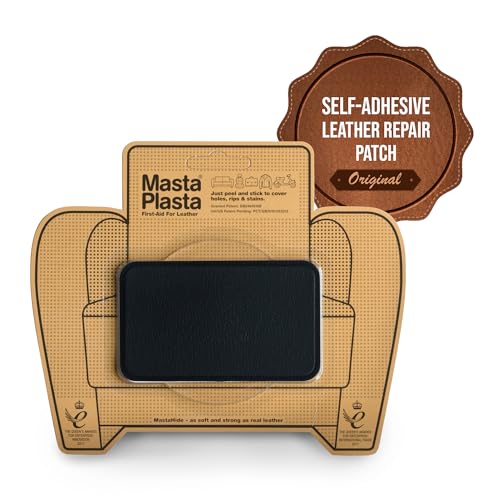 MastaPlasta Premium Leather Repair Patch - Black 4' x 2.4' (10 x 6 cm). Your Instant Stick-On Upholstery-Quality Leather Repair Kit for Couches, Car Interiors, Bags & DIY