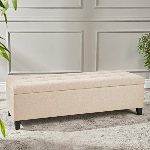 Christopher Knight Home Santa Rosa Tufted Fabric Storage Ottoman, Dark Beige