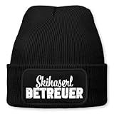 Prozente Momente Skihaserl Betreuer - Beanie | Strickmütze | Wollmütze | Beanie mit Druck | lustige Sprüche | Apres-Ski | Winter | Schwarz