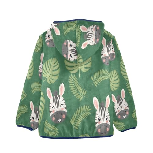 Zebra Faces and Green Leaves Toddler Fleece Jacket Girl Boys Hooded Fleece Jacket Coat Warm Outwear Zip-up 3-10T2