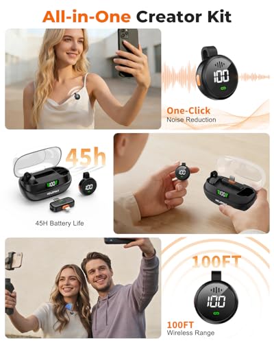 Image of VELOMAX Wireless Mic for YouTube, 2-in-1 Mic for YouTube Wireless for iPhone /Android, Dual Clip-On Magnetic Microphone with 100FT Range, Lightning & Type-C Receiver, YouTube, Vlog, Streaming