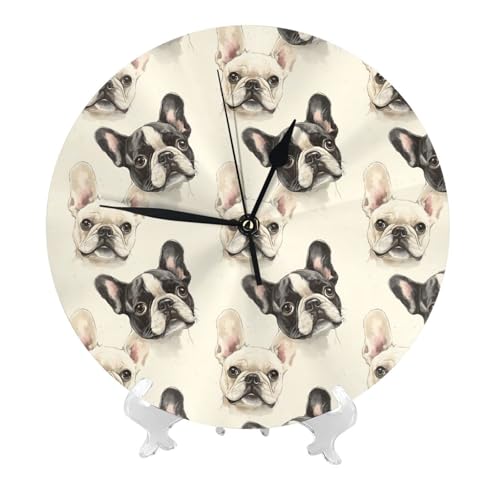 TZTTZT Simpatico bulldog francese 1 orologio con stampa per decorazione soggiorno, 25 cm, funzionamento a batteria, silenzioso, senza ticchettio, orologio da parete moderno decorativo per camera da