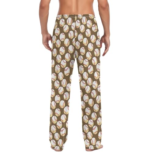 Men’s Baseball Pattern Pajama Pants with Pockets, Comfortable Lounge Sleep Bottoms#6612