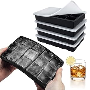 Eiswürfelform CNMTCCO 4 Stück Silikon Eiswürfelform Mit Insgesamt 60 Fächern Große Quadratische Eiswürfel 3.5cm Für Whisky Cocktail Wein Fruchtpüree Eiscreme（Schwarz +Durchscheinende Silikondeckel）