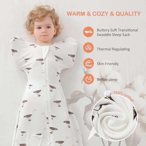 Image of Baby Transition Swaddle Sack with 2-Way Zipper 100% Cotton Soft Comfortable Baby Swaddle Sack 1.0 TOG