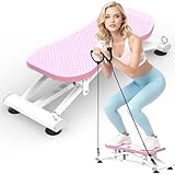 Sliding Ski Machine for Home Workouts - Indoor Ski Simulator with Resistance Bands for Full-Body Cardio, Strength Training, Non-Slip Base (Pink)