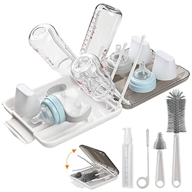AMAZON - 6 in 1 Bottle Cleaning Brush Set with Silicone Bottle Brush, Nipple Brush, Straw Brush, Soap Dispenser, Drying Rack for Baby Bottle and Water Bottle, Space Saving Baby Essentials for Home and Travel