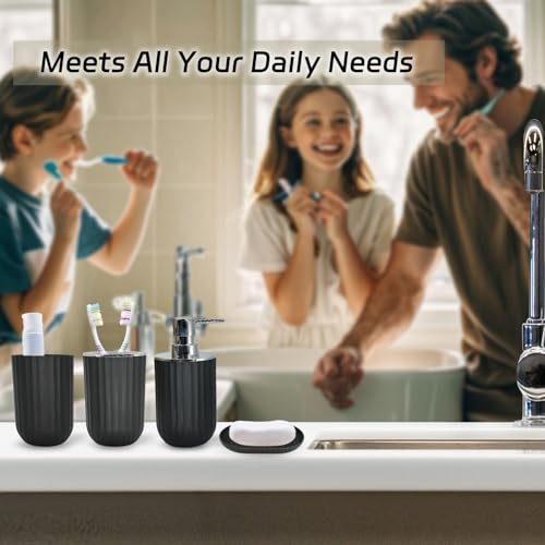 Black Bathroom Accessories Set, 9-Piece Bathroom Accessory Sets Complete with Trash Can, Shower Curtain, Vanity Tray, Soap Dispenser, Soap Dish, Toothbrush Holder, Toothbrush Cup and Toilet Brush by FooGuila - Image 5