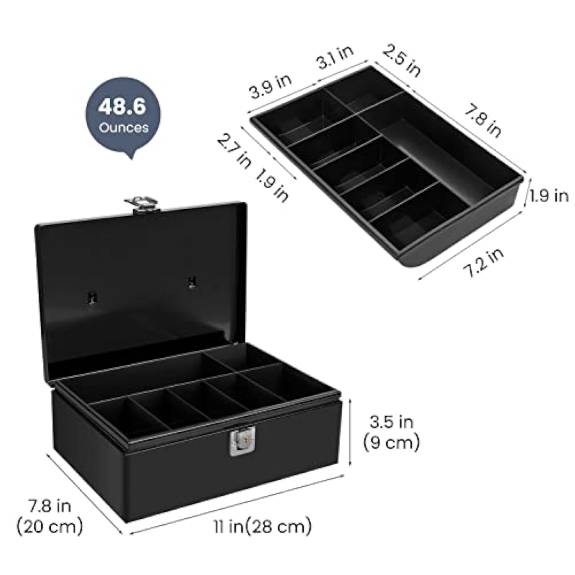 Cash Box with Money Tray, Portable Organizer
