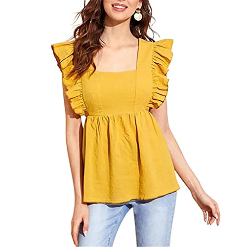 WQHPLMD Sexy Abierta Manga de la Manga de la Espalda Cuello Cuadrado Top Elegante Damas de Verano TITA TIEMA DE LA Mujer DE LA Mujeres Mujeres