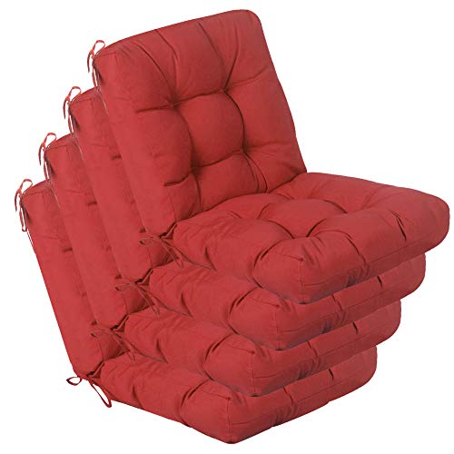QILLOWAY Cojín capitoné para Silla de Asiento o Respaldo al Aire Libre, Cojines de Repuesto para Primavera/Verano, Paquete de 4 (Rojo)