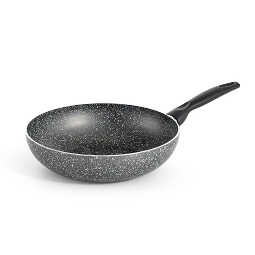 RollitPop Wok Poêle anti-adhésive professionnelle fabriquée en Italie, gamme Vulcania, avec revêtement effet pierre, poignée ergonomique (Ø 28 cm)