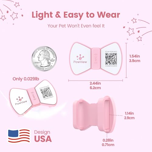 PawView Silent Silicone Dog Name Tags Personalized for Pets with Bow Tie Style, Slide On Dog ID Tag with QR Code & NFC - Scan QR for Instant Location Alert, Emergency Contact,Pet Profile (Pink)