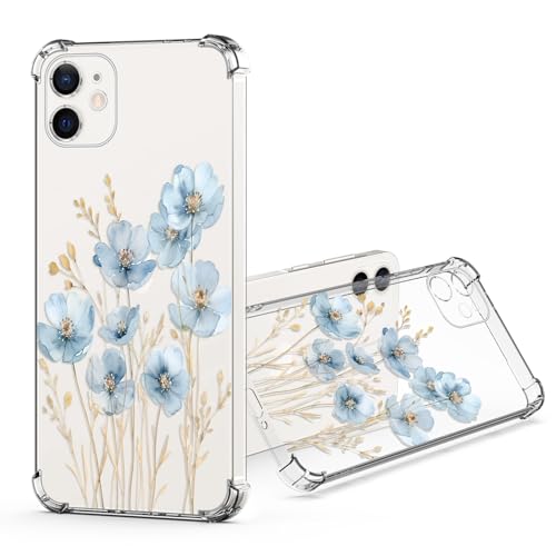 JRIANY per iPhone 11 Trasparente Cover, Morbido TPU Silicone Protettiva Custodia con Fiore Fiori Motivo Antiurto Antigraffio Protezione Originale Case Custodie - Blu