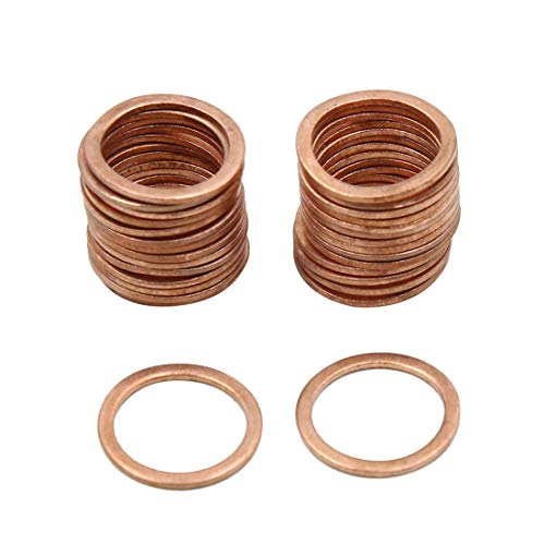 X AUTOHAUX Copper Crush Washers Flat Car Sealing Gaskets Rings 14 x 18mm Dia 30pcs