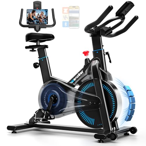 Wenoker Heimtrainer Fahrrad mit Verstellbarem Magnetwiderstand, Ergometer Hometrainer Fahrrad mit APP, LCD-Monitor, Tablet-Halter, Höhenverstellbar, Leises Fitnessbike Bis 160kg