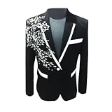 Mens Buttons Floral Sequin Embroidery Suit Jacket Wedding Groom Tuxedo Suit Blazers 3 Asian Size XL