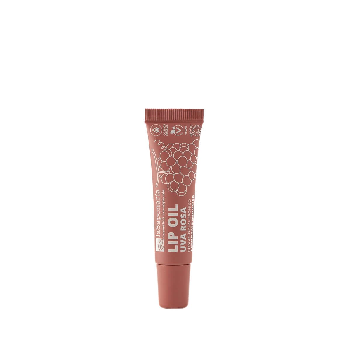La Saponaria | Lip Oil Bio 12 ml, Olio Labbra Rimpolpante e Nutriente con Acido Ialuronico, Lip Oil Effetto Gloss Specchiato, Utilizzabile anche come Lip Mask o Maschera Labbra (uva rosa) - 1