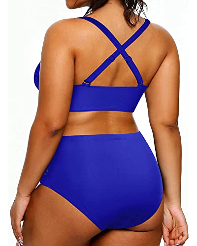 Yonique Womens Plus Size Bikini High Waisted Swimsuits Two Piece Bathing Suits Tummy Control Swimwear Royal Blue 18Plus #TOP1