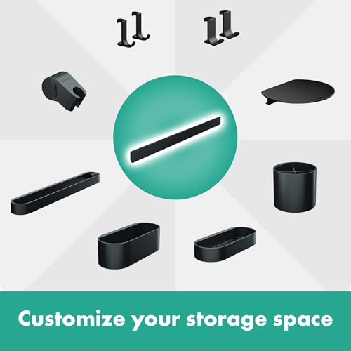 hansgrohe WallStoris - Duschset, Zubehör Set für die Dusche ohne bohren, Badezimmer Set 4-teilig, Wandstange, Ablagekorb, Duschabzieher, Handtuchhaken, Badezimmer Zubehör, Mattschwarz, 27967670