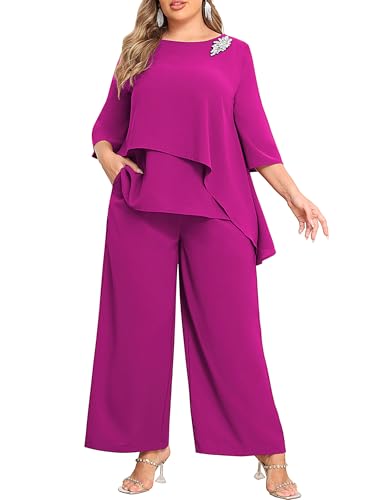 AOVDE Plus Size Pant Suits Mother of Bride Dressy Pantsuit 2 Piece Sets for Women Formal Wedding Guest Party Outfit Rose Red 18