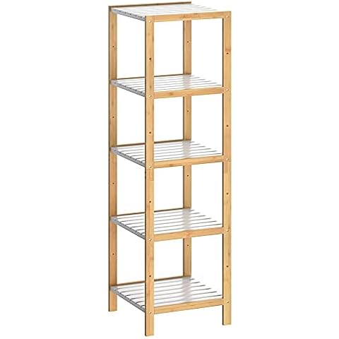 Casaria Standregal Bambus 5 Ablagen 140x33x34 cm Holz Badezimmer Badregal Holzregal Badezimmerregal Küchenregal Bad Weiß Cover