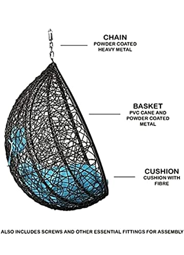 Image of Single Seater Swing Chair with Stand and Cushion Hammock Swing for Adult Outdoor Indoor Garden Living Room Balcony Hanging Chair (Brown Blue)