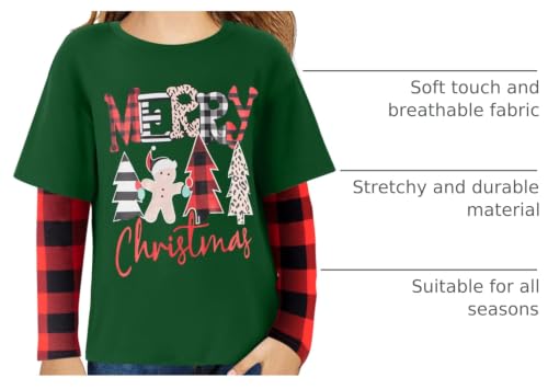 Image of Arshiner Girls Christmas Halloween Long Sleeve Shirts Graphic Stripe Plaid Patchwork Top Tee