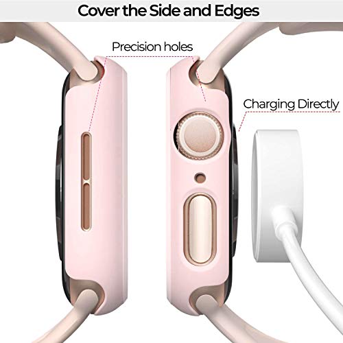 Image of pzoz Compatible for Apple Watch Series SE2 /6 /5 /4 /SE 44mm Case with Screen Protector Accessories Slim Guard Thin Bumper Full Coverage Matte Hard Cover Defense Edge for iWatch Women Men GPS (Pink)