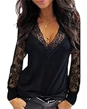 tunique dentelle grande taille  EGSDMNVSQ Chemisiers Tuniques pour Femmes Haut Dentelle Chemise Manches Longues Col en V Tunique Dentelle Unicolore Élégant